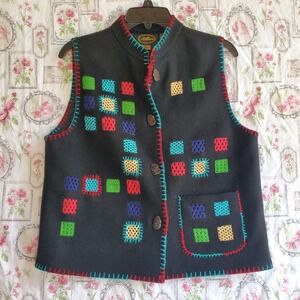 Vintage Allure Wool Blend Patchwork  Vest Size M India‎ Colorful